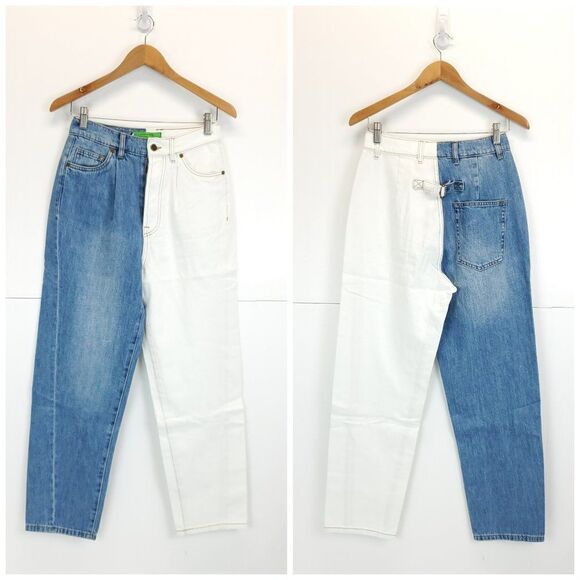 Free People x Sandrine Rose Wide Leg Color Block Retro Jeans in Milky Way - Picture 3 of 14